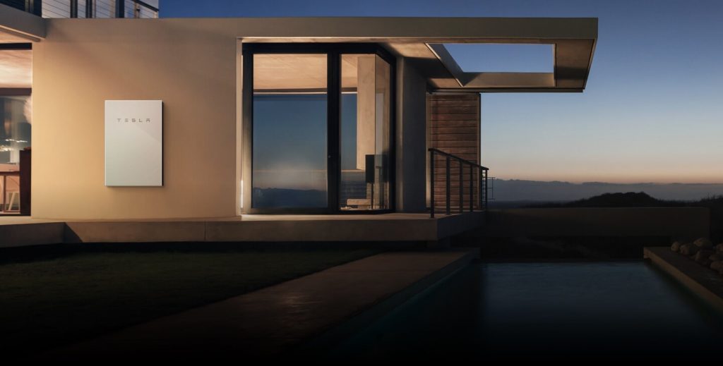 Image of a Tesla Powerwall at a beautiful modern home